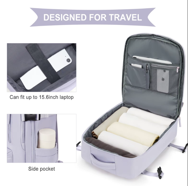 Travel Backpack 43x30x20, Carry on Luggage, Waterproof Backpack, USB Port, Men Women's Bag