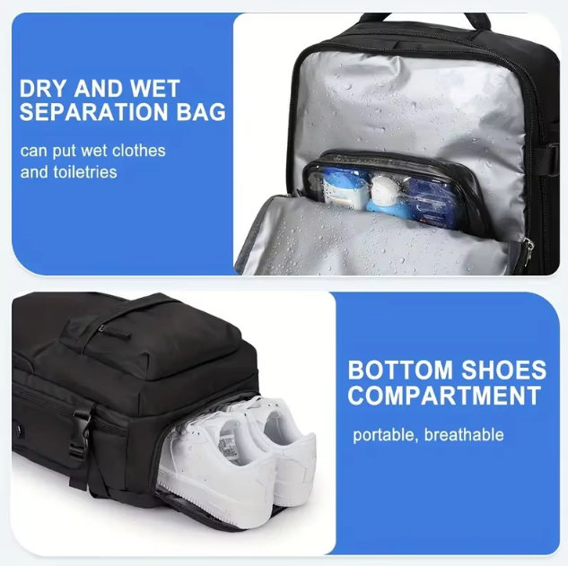 Travel Backpack 43x30x20, Carry on Luggage, Waterproof Backpack, USB Port, Men Women's Bag